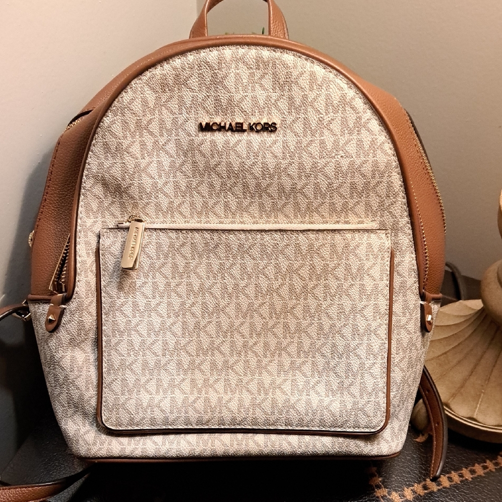 Michael Kors Tan and Cream Signature Backpack